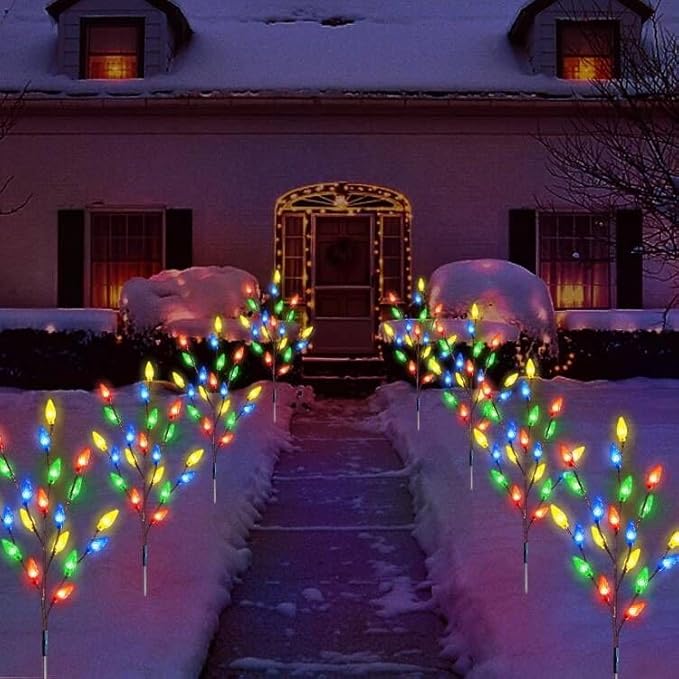 Upgraded 4 Pack Solar Christmas Garden Stake Lights for Christmas Decorations, 8 Modes Solar Christmas Yard Stake Outdoor Waterproof Christmas Strawberry Lights for Garden Patio Yard Pathway Grave