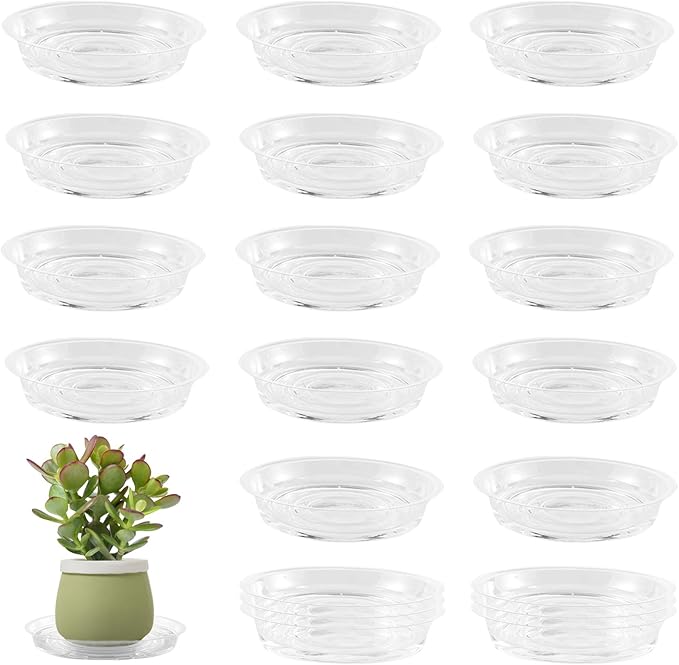 20 Pack 6 Inch Plant Saucers Clear Plastic Plant Saucer Drip Trays Small Plant Plate Dish for Indoor Flower Pots and Planters, Bulk
