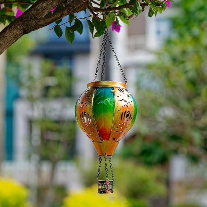 Hanging Solar Hot Air Balloon Lantern with Flame Outdoor Waterproof, Solar Outdoor Lanterns Light Garden Patio Decor Indoor, Balloon Lanterns Mother's Day Gifts for Women Grandma Mom