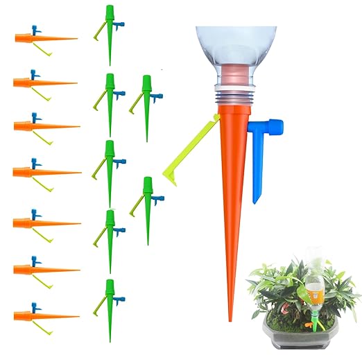 14Pcs Upgrade Plant Self Watering Spikes,Potted Plant Drip Irrigation Slow Automatic Release,Adjustable Watering System Devices with Control Valve Switch for Outdoor Indoor Plants (7 Green + 7Orange)