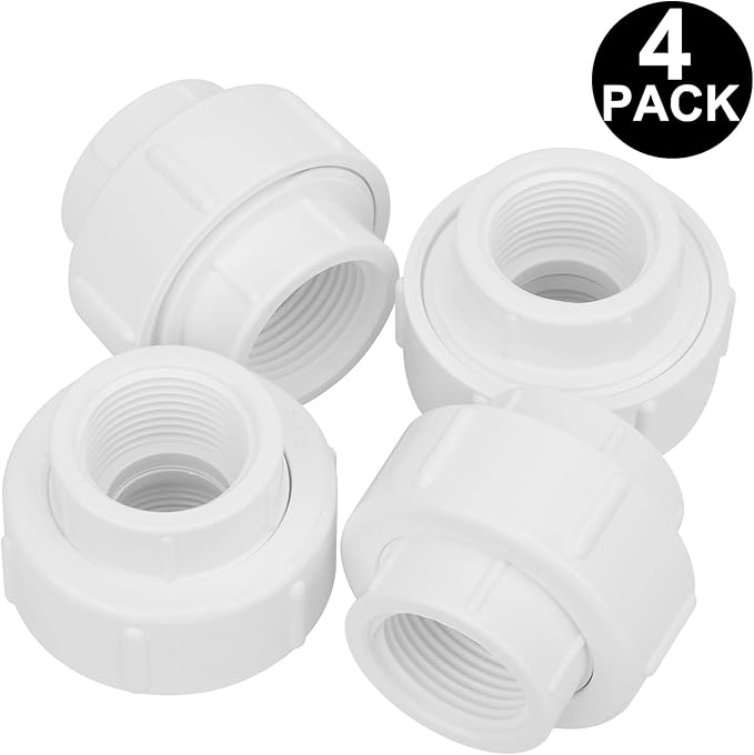 4Pcs 1Inch Female Threaded PVC Union Coupling Pipe Fitting (Female x Female) 1'' PVC FNPT Female Union Coupling Adapter for Sprinkler Pipe, Irrigation, Plumbing, Schedule 40, EPDM O-Ring
