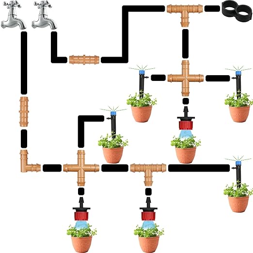 12-Pack Drip Irrigation Barbed Cross Connectors, 1/2 Inch Drip Line 4 Way Couplings for 1/2" Drip Irrigation Tubing, Barbed 4-Way Connectors for Drip Irrigation Watering System