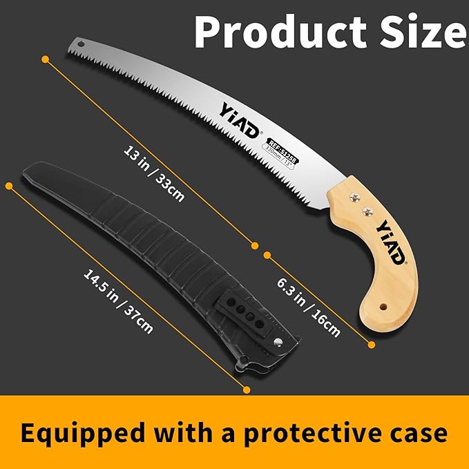 Hand Pruning Saw, 13" Curved Blade Handsaw, Hunting Saw Gardening Hand Tools Wood Working Tools, Tree Branch Cutter Wood Saw with Hanging Scabbard for Tree Trimming Woodworking Hunting Camping