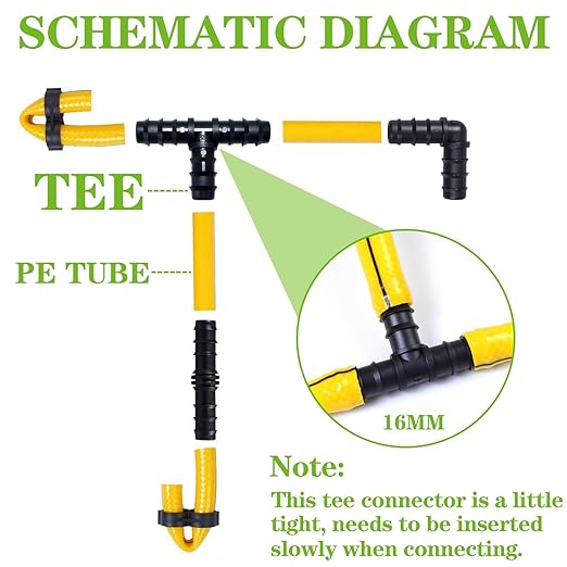 25PCS Drip Irrigation Barbed Tee Fitting Kits for 1/2 Inch Tubing 16MM OD .600" ID Barbed Tee Connectors Drip Line Connector Drip Hose Connector Drip Irrigation Sprinkler System for Garden Yard