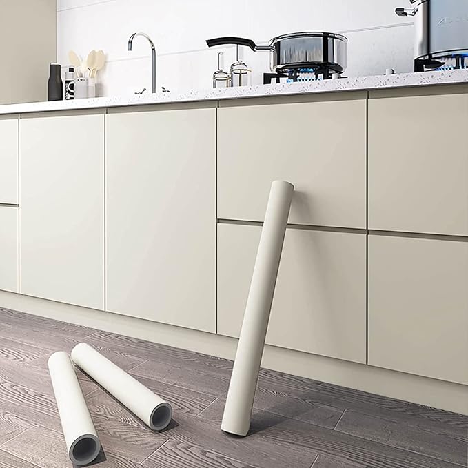 Dimoon 394''x23.6'' Cream Skin Peel and Stick Wallpaper Contact Paper Modern Self Adhesive Wall Paper Removable Renter Friendly Textured Solid Color Cabinet Vinyl Roll (394''x23.6'',Cream Skin)