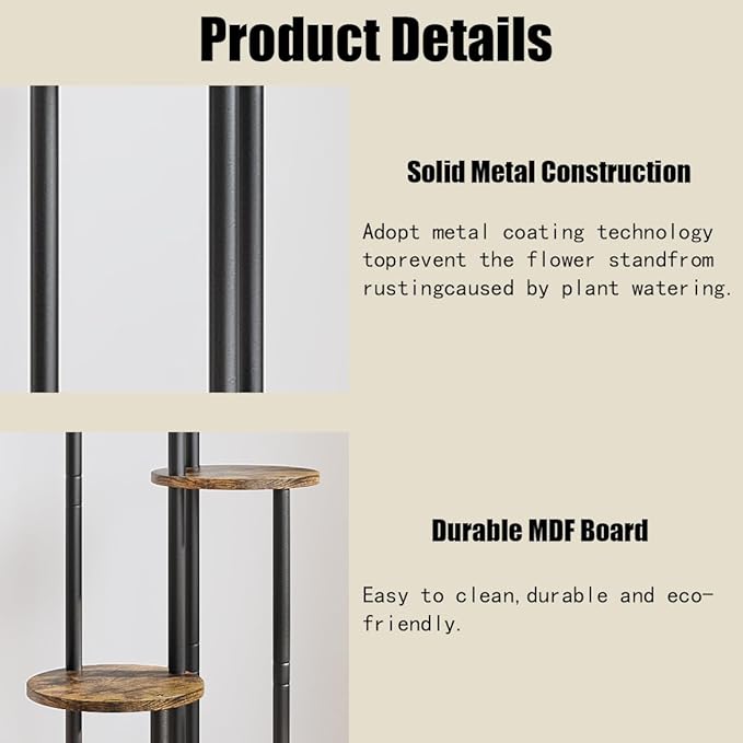 AZERPIAN Plant Stand Indoor 5 Tier Metal Plant Shelf for Multiple Plants Corner Tall Flower Holders for Living Room Balcony Bedroom Patio Garden (Black, 5 Tier)