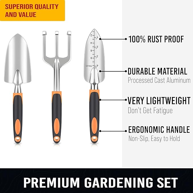 8 PCS Garden Tool Set, Stainless Steel Heavy Duty Gardening Tool Set, Outdoor Hand Tools, Storage Tote Bag, Ideal Garden Tool Kit Gifts for Women and Men