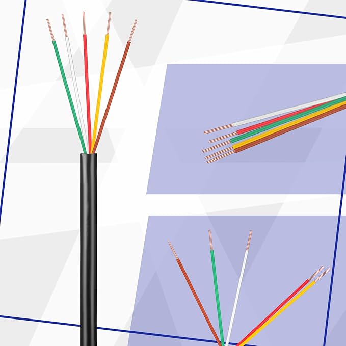 Hoolerry Solid Sprinkler System Wire 18 Gauge Irrigation Wire with UV Resistant PVC Jacket Sprinkler Cable for Underground Irrigation Field Central Control System 30v Ul Listed(18/5, 50 Ft)