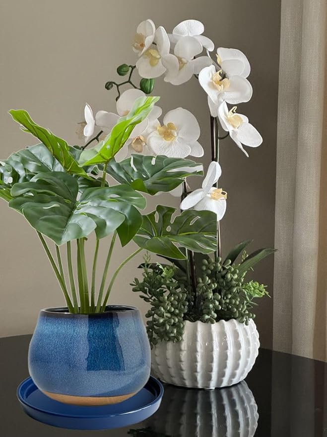 Ceramic Plant Saucer Plant Pot Tray 8 inch Blue, Planter Water Drip Trays for Plant Saucers Indoors, Thick Durable Sturdy Flower Pot Saucers for Glazing Pots Base, More Sizes 4-12 inch