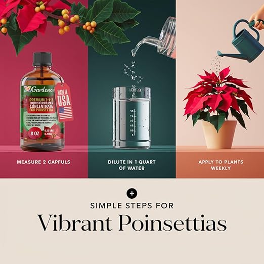 Poinsettia Plant Fertilizer - 3-1-2 NPK - Organic Liquid Plant Food for Christmas Flowers and Trees - 32oz Concentrate
