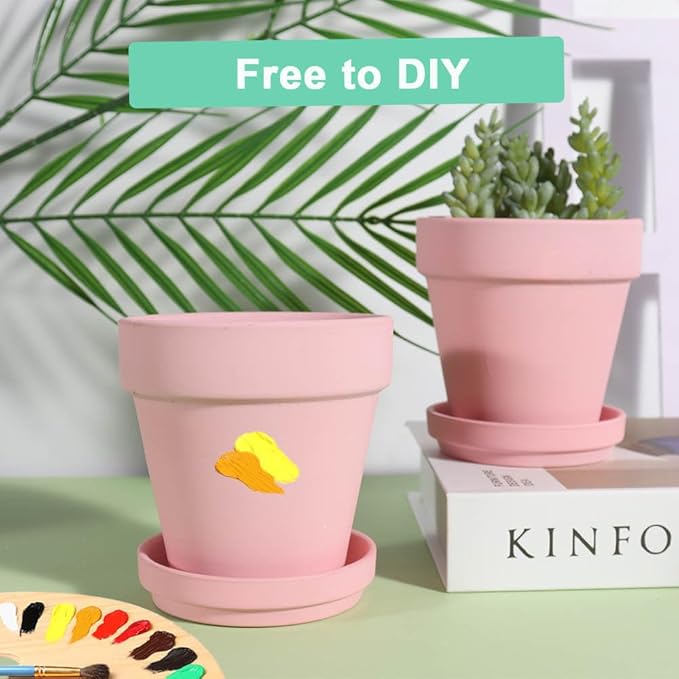 vensovo 4 Inch Small Peach Pink Terracotta Plant Pots with Saucer - 6 Pack Clay Flowerpots with Drainage, Great for Indoor Outdoor Plants, Crafts, Wedding Favor