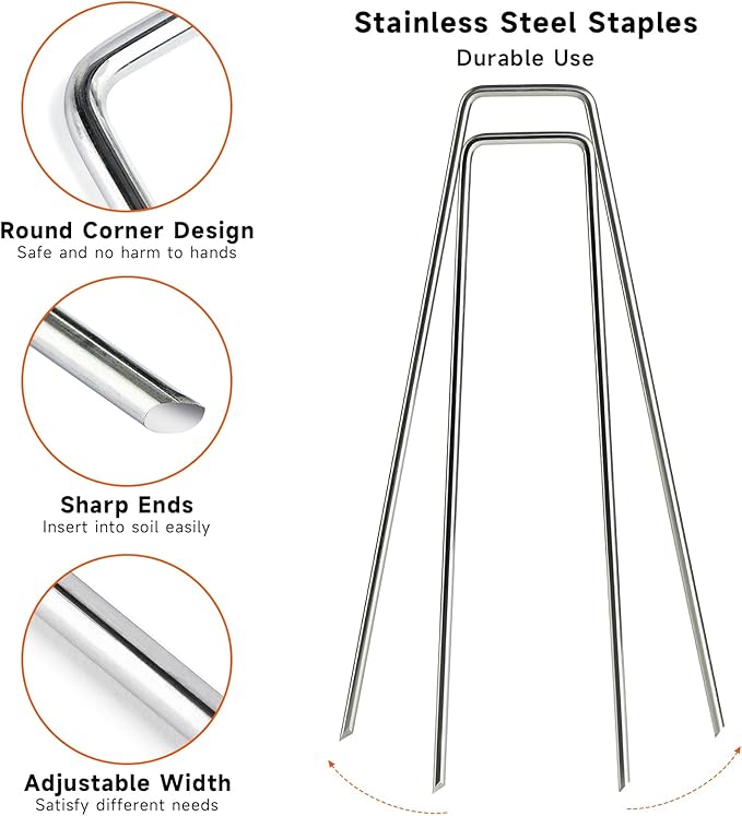 6 Inch Galvanized Landscape Staples - 100 Metal Garden Stakes for Gardening - 11 Gauge Anti-Rust Heavy-Duty Ground Sod Pins Yard Stakes for Weed Barrier Fabric Irrigation Tubing Hose