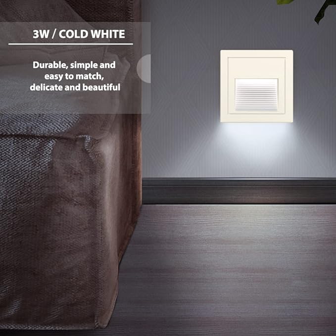 4Pcs 3W LED Step Light, Cool White 6000K IP65 Waterproof Recessed Wall Light, Stair Light Staircase Light Lighting lamp, Inside Outside Garden Balcony Corridor, Aluminum, 120V White