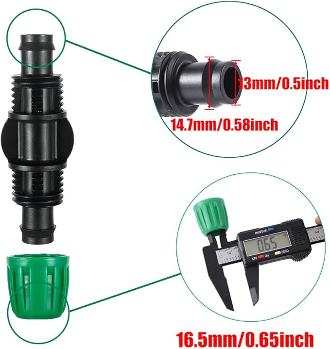1/2 inch Tubing Straight Coupling(1/2" ID x0.6-0.63" OD) Pond Irrigation Tubing Fittings - Barbed Locked Nuts Connectors (15PCS)