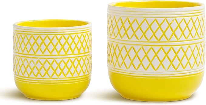 Ceramic Plant Pots, 6 + 4.7 inch Yellow Plant Pot, Flower Pots for Indoor Plants， Planter with Drainage Hole for Succulent Orchid Snake Plants Cactus