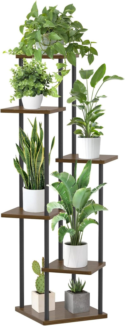 6 Tier Plant Stand Indoor Outdoor, Tall Corner Metal Wood Tiered Planter Stands Holder, Large Multiple Flower Pot Shelf Display Rack for Patio Office Porch Living Room Bedroom Balcony Garden,Oak
