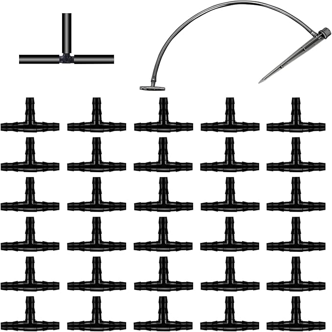 HOINCO 300Pcs Barbed Tee Connectors Drip Irrigation, 1/4" Universal Barbed Tee Fittings for 4/7mm Water Tube,3-Way Irrigation Coupling for Flower Pot Garden Lawn(Black)