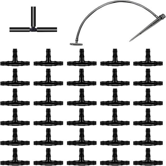 HOINCO 300Pcs Barbed Tee Connectors Drip Irrigation, 1/4" Universal Barbed Tee Fittings for 4/7mm Water Tube,3-Way Irrigation Coupling for Flower Pot Garden Lawn(Black)