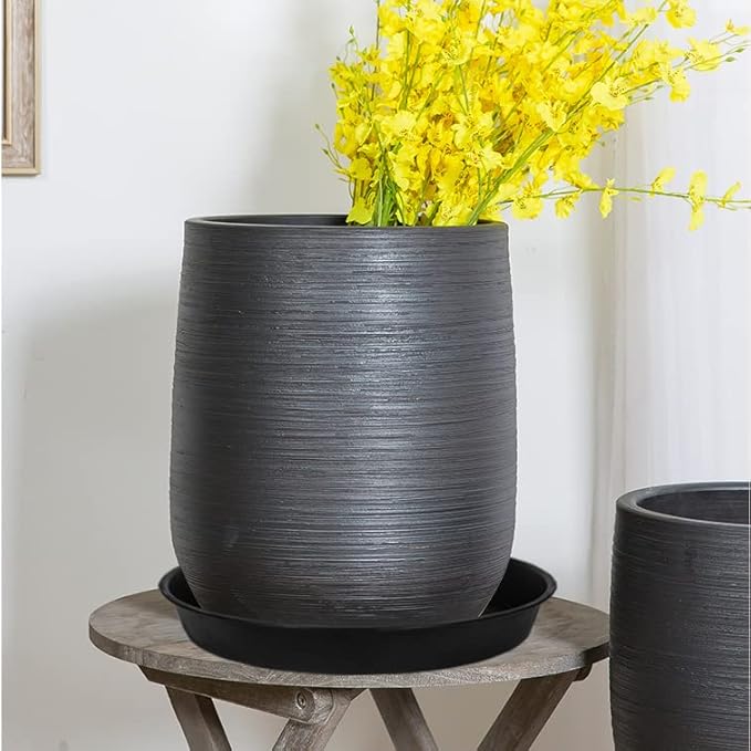 3 Pack of Plant Saucer 25 26 inch, 4.2" Depth, Large Heavy Duty Plastic Saucers 24" 26" Round, Plant Drip Trays for for Indoors Outdoor, Plant Water Tray for Planters 23-27" (26", Black)