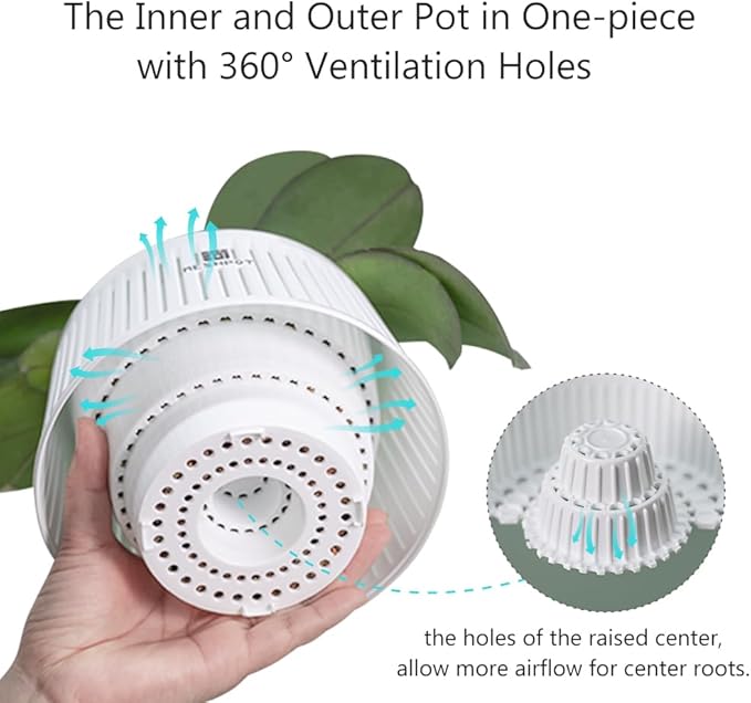 5 inch Orchid Pots with Holes for Repotting,Set of 1,Decorative Orchid Planter with Air-Pruning and Good Air Circulation,Plastic White Orchid Container with Saucers