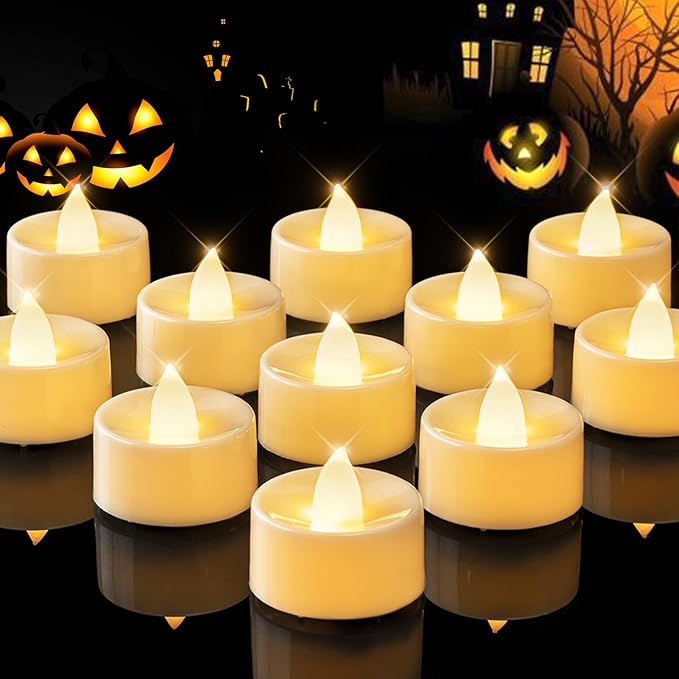 BEICHI Flameless Candles, 24Pack Battery Operated Candles, LED Tea Lights Candles Battery Operated, Flickering Fake Candles for Wedding Party Home Decor- Warm White, Ivory Base