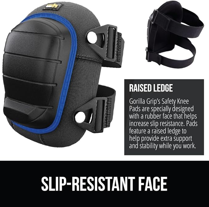 Gorilla Grip Adjustable Safety Knee Pad Set, Heavy Duty Durable Kneeling Pads for Work, Anti Slip Fasteners, Comfortable Gel Padding, Supportive Pads During Construction, Gardening Tool, Royal Blue