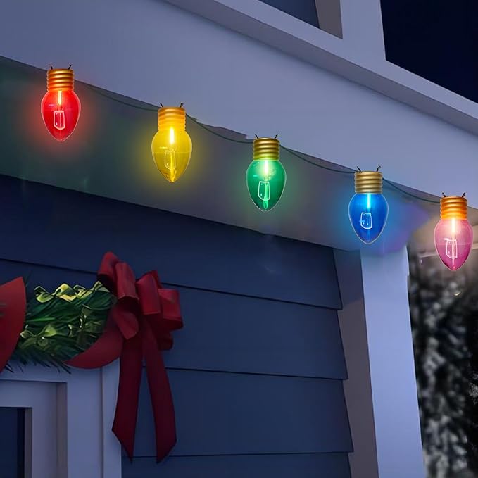 16FT Jumbo Christmas Lights Outdoor,C7 Giant String Light Christmas Outdoor Hanging Lights with 10 Large Clear Multicolor Bulb for Holiday Home Roof Yard Garden Decorations