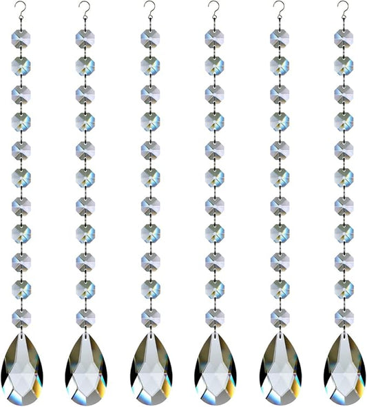 1ft 6pcs Teardrop Crystals Garland, Chandelier Hanging Crystals Beads Chain for Home Wedding Decoration Clear GOLDENHAITAI