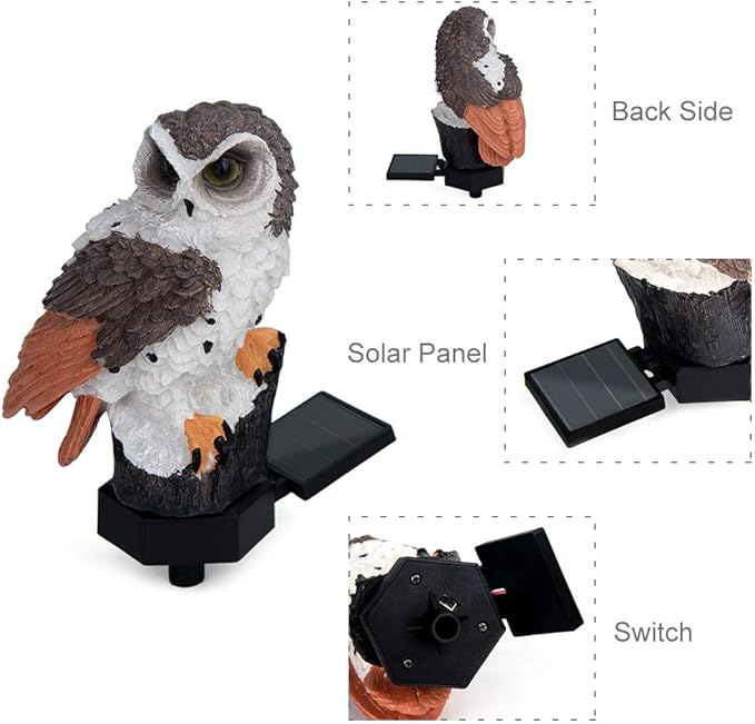 ASFSKY Gift for Owl Lovers Garden Solar Hanging Owl Statue Waterproof Outdoor Hanging Garden Decorations (Brown)