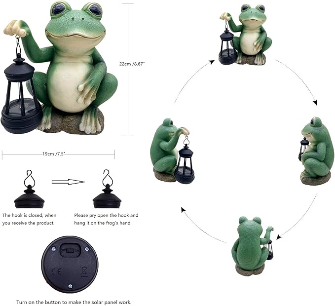 Large Frog Garden Decor for Outside Solar Powered Sculptures for Garden Patio Cute Animal Garden Statues Home Easter Ornaments, Gifts for Mom Grandma