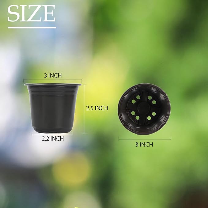 100 Packs Nursery Pots,3 Inches Plastic Nursey Pots for Plants with Drainage Holes, Seed Starting Garden Pots of Flower Plant Container for Succulents, Transplanting (100, 3 Inch)