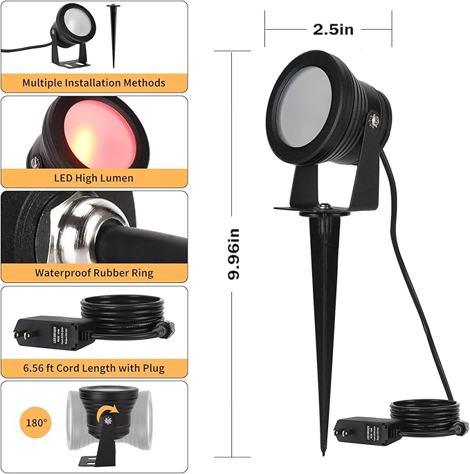 Spotlight, 15W Spot Lights Outdoor RGB IP67 Waterproof Landscape Spotlights with Bluetooth Dimmable for Smart Intelligent Yard LED,12V Low Voltage House Garden Path Decoration(2 Pack)