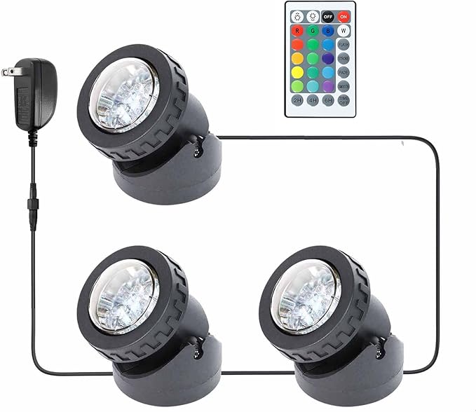 Pond Lights Underwater LED RGB Colored Fountain Lights IP68 Waterproof Spotlight Timing Adjustable Submersible Spot Lights for Fish Pond Garden Lawn Yard Waterfall (Set of 3)