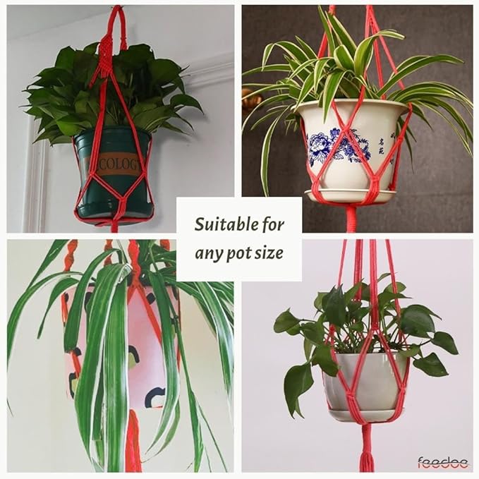 Macrame Plant Hangers Indoor Macrame Hanging Planters for Indoor Plants - 6 Pack Hanging Plant Holders Indoor Hanging, Macromay Plant Hangers for Indoor Plant Hanger, Boho & Home Decor (Pink)
