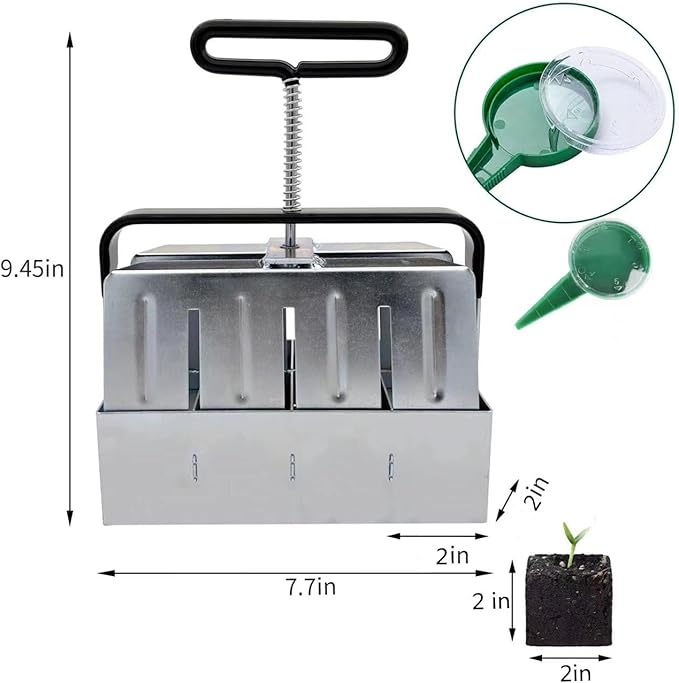 Soil Block Maker Upgraded 8PCS 2in Manual Seed Blocker with Comfort-Grip Handle Soil Blocking for Seed Start Garden Soil Potting Soil for Outdoor Plants Used Repeatedly (7.7in*4in)