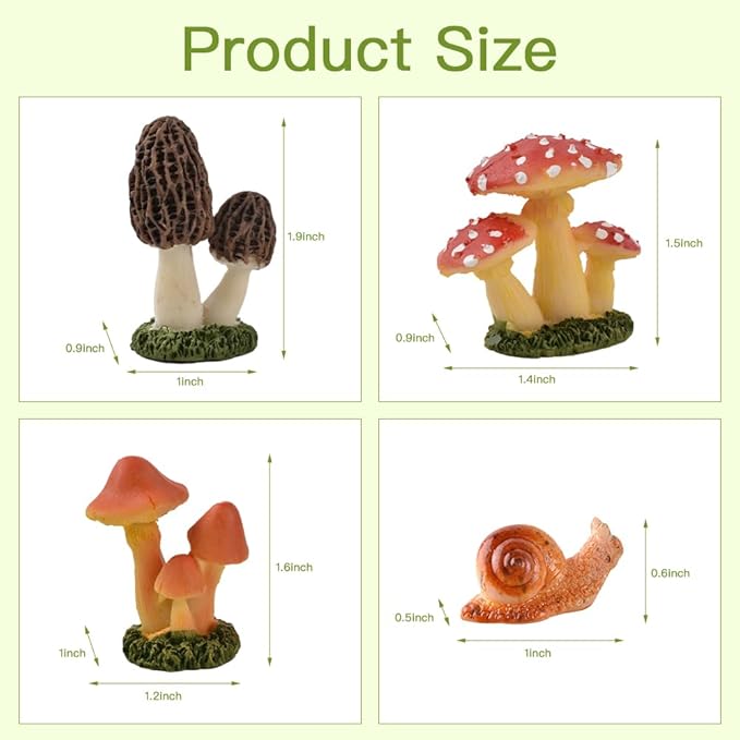 Resin Miniature Mushroom, Miniature Mushroom and Snail Figurine Fairy Mushroom Figurines Fairy Garden Accessories Mushroom Decor Micro Moss Landscape Statues Craft