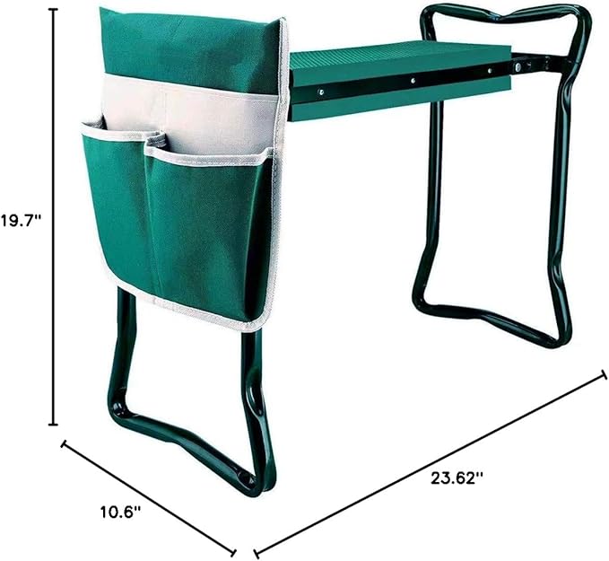 Garden Kneeler and Seat,with 2 Tool Bags Pouches and Claw Gloves,Portable Lightweight Garden Bench Thicken EVA Foam Pad Sturdy Steel Pipe Practical Garden Tools(Green)