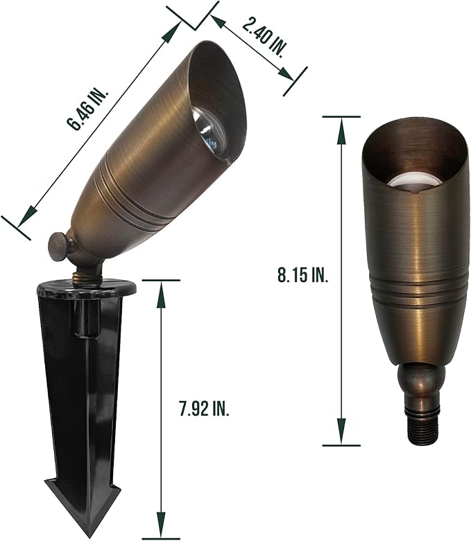 GKOLED UL Listed Solid Brass Landscape Spotlight, Low Voltage Outdoor Directional Uplight, with 5W MR16 LED Bulb & Large Rugged Slot Spike, 12V AC/DC Garden Patio Spot Up Light