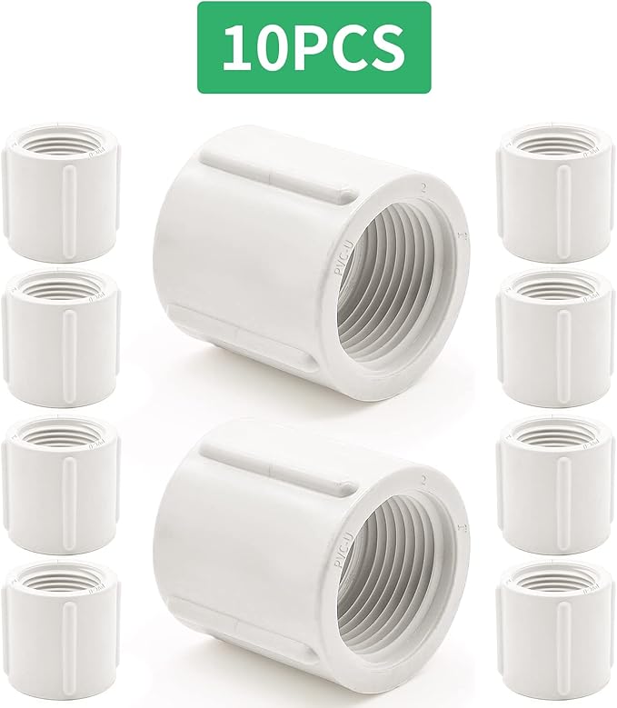 10 PCS PVC Threaded Pipe, 1" Female Pipe Coupling,PVC Pipe Connectors,PVC Pipe Fitting for Sprinkler,Irrigation,Swimming Pools
