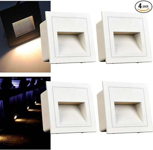 4Pcs 3W LED Step Light, 120V Warm White 3000K IP65 Waterproof Recessed Wall Light, Stair Light Staircase Light Lighting lamp, Inside Outside Garden Balcony Corridor, Aluminum