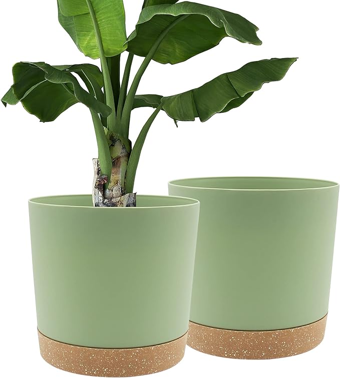 QCQHDU 12 inch Plant Pot, 2 Pack Planters for Indoor Plants with Drainage Holes & Saucer, Outdoor Flower Pots Home Garden Modern Decor