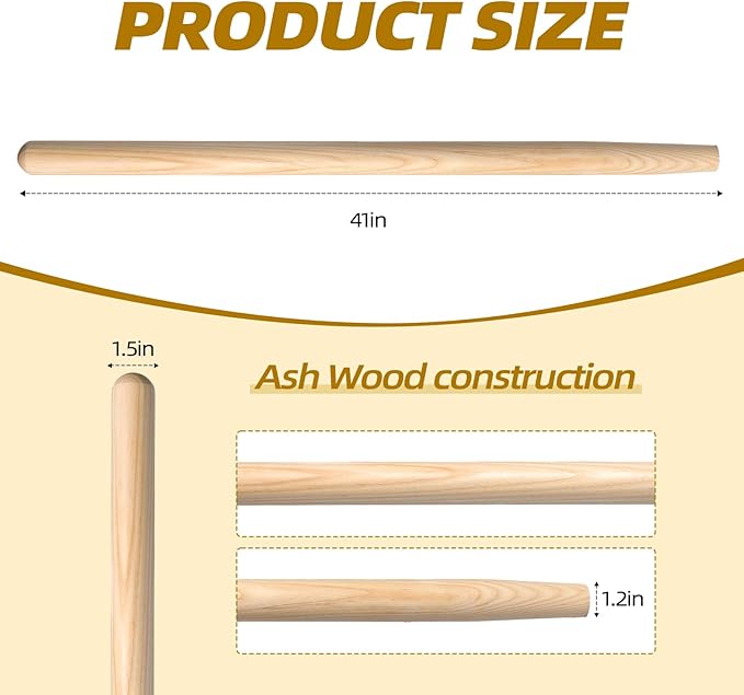 4 Pcs Shovel Handle Replacement 41" Length, 1-1/2" Diameter, Strong Hardwood Solid Ash Wood Straight Handle for Long D Handle Shovels Garden Tool