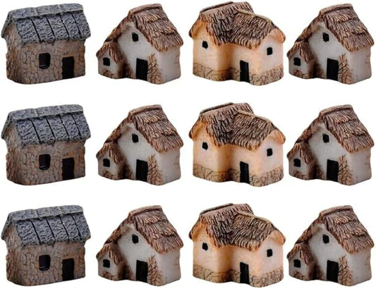 12 Pieces Miniature Fairy Garden Stone House, Resin Moss Fairy Mini Fairy Cottage House, Mini Fairy Stone Cottage Tiny House for Home Decoration Outdoor Décor
