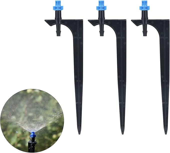 Garden Irrigation System, 20Pcs/Bag Irrigation Dripper with Ground Insert Fruit Tree Drip Irrigation Emitters for 1/4 inch drip Irrigation tubing(90 Degree with Plunger)