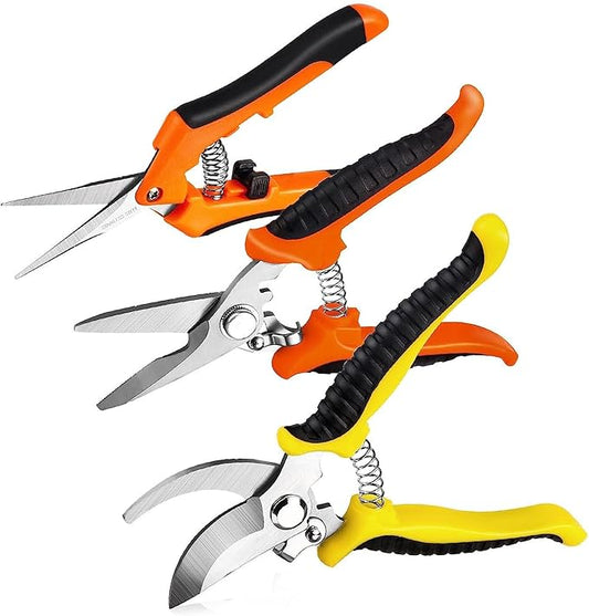 AUGEN Garden Pruning Shears Set, Stainless Steel Heavy Duty Gardening Tool Kit For Cutting Flowers, Trimmig Plants, Gardening Scissors For Plant (Pack of 3)