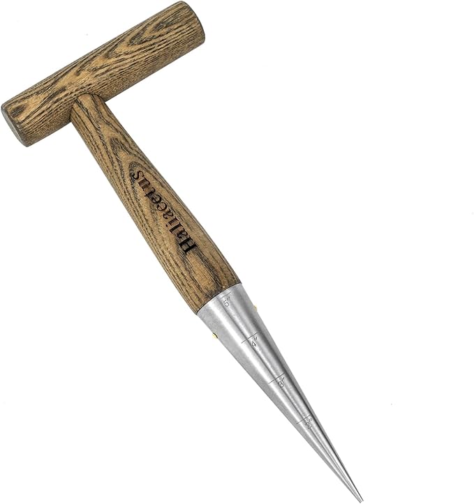 2024 New Upgrade Hand Dibber with 5 inches Measuring Scale, Easy to Grip L-Shaped Wood Handle Dibbler, Stamped Stainless Steel Tip Seed Dibber, 11.3'' Dibber for Sowing Seeds and Planting Seedlings