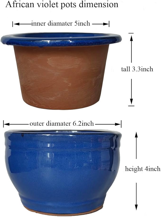 African Violet Pots Self Watering 6 inch Round Ceramic Violet Pot Blue
