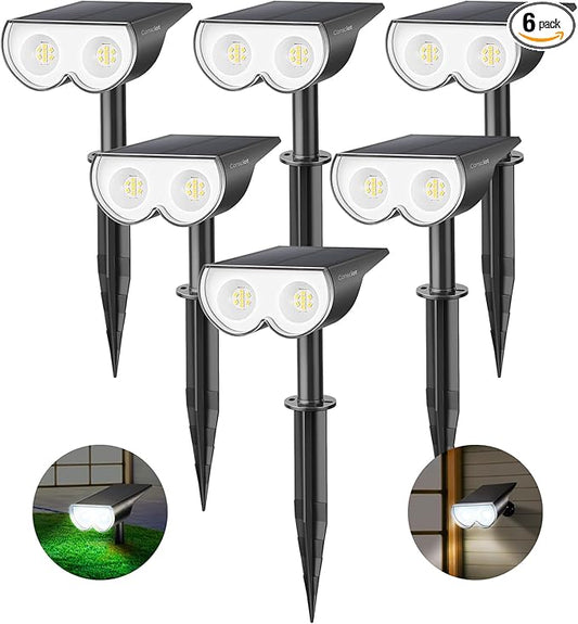 Solar Spot Lights Outdoor, Consciot 16 LEDs IP67 Waterproof Solar Outdoor Lights, Auto On/Off Solar Landscape Spotlights, 2-in-1 Adjustable Wall Lights for Garden Yard Pathway, 6 Pack (Cool White)