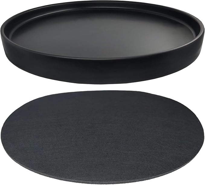 Ceramic Plant Saucer Black Deep Pot Tray - 1 Pack 15 inch, Planter Saucers Water Drip Trays for Indoors Outdoor, Thick Durable Sturdy Flower Pot Saucers for Glazing Pots Base, More Sizes 3-15 inch