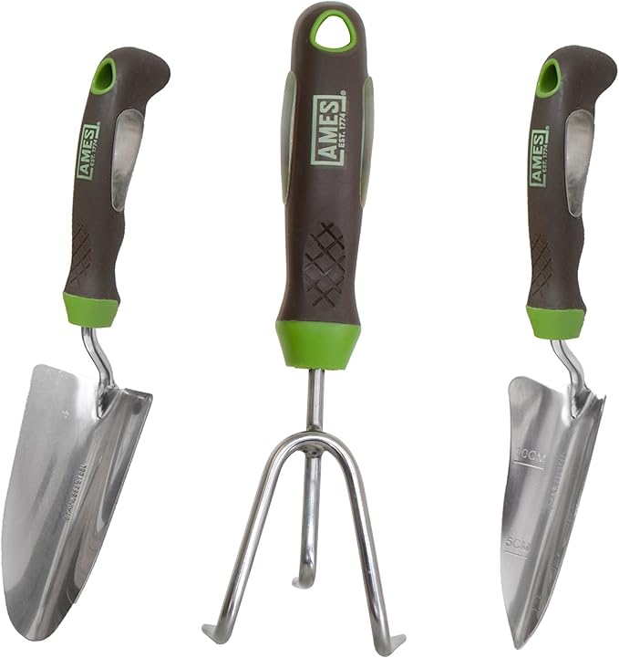 AMES 24450009 3-pc. Ergo Gel Grip Garden Tool Set with Hand Trowel, Transplanter & Cultivator